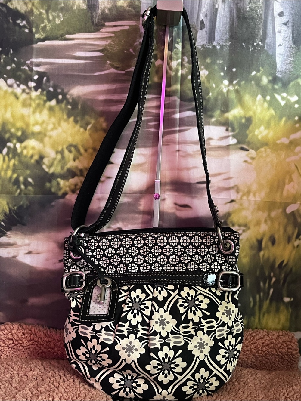 Fossil vintage canvas and leather shoulder bag